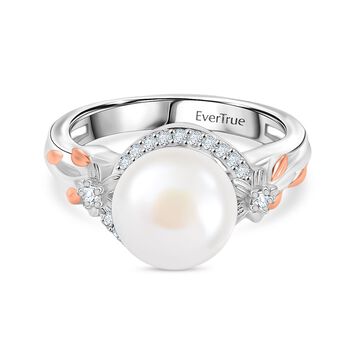 S&uuml;&szlig;wasser Perle (9.5-10 mm), Wei&szlig;er Zirkon Ring, Messing (Gr&ouml;&szlig;e 17.00)