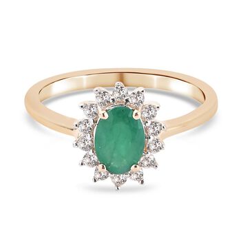 AAA Sambischer Smaragd und Zirkon-Ring, 375 Gold (Gr&ouml;&szlig;e 16.00) ca. 0,88 ct