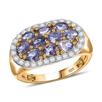 Tansanit, Wei&szlig;er Zirkon Ring 925 Silber 750 Gelbgold Vermeil (Gr&ouml;&szlig;e 20.00) ca. 2,01 ct