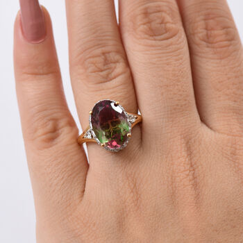 D'Joy Wassermelonen Triplett Quarz und Zirkon zweifarbiger Ring - 6,84 ct.