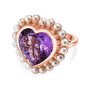 D'Joy AA Rosa Amethyst, Süßwasser Perle Ring 925 Silber 750 Roségold Vermeil (Größe 21.00)
