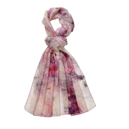 LA MAREY - Luxuriöser Floral-Print Schal, Merinowolle und Maulbeerseide, lila image number 0