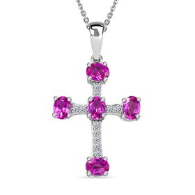 LUXURIANT AAA Labor Rosa Saphir und Moissanit Anhänger mit 50cm Kette - 1,15 ct.