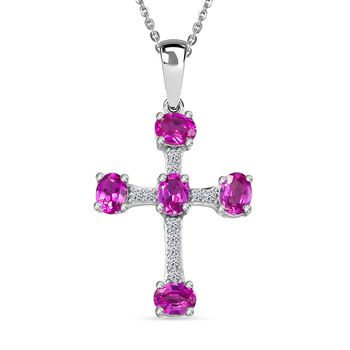 LUXURIANT AAA Labor Rosa Saphir und Moissanit Anh&auml;nger mit 50cm Kette - 1,15 ct.