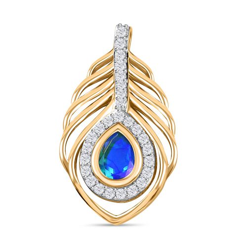 Pfau Quarz Triplette, Weißer Zirkon Anhänger 925 Silber 750 Gelbgold Vermeil ca. 1.98 ct image number 0
