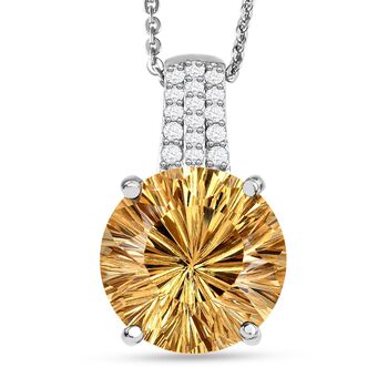 Hanabi Schliff - Citrin und wei&szlig;er Zirkon-Anh&auml;nger mit Kette, 925 Silber platiniert ca. 6.70 ct