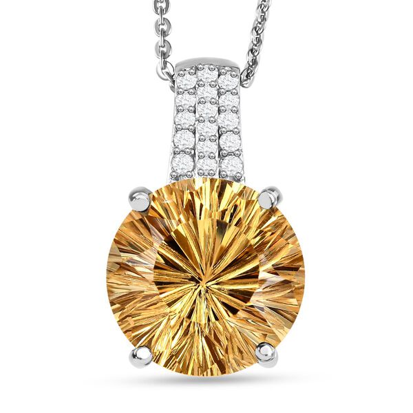 Hanabi Schliff - Citrin und Zirkon-Anh&auml;nger mit Kette - 6,70 ct.