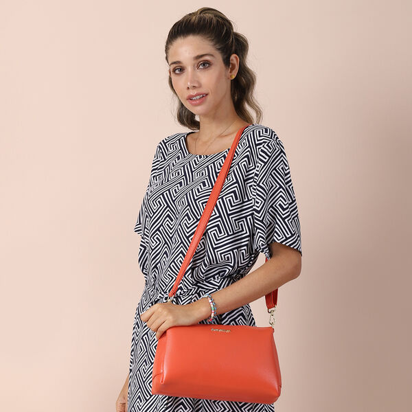 Sencillez Crossbody Tasche aus echtem Leder,  Gr&ouml;&szlig;e 28x9x17 cm, Orange image number 1