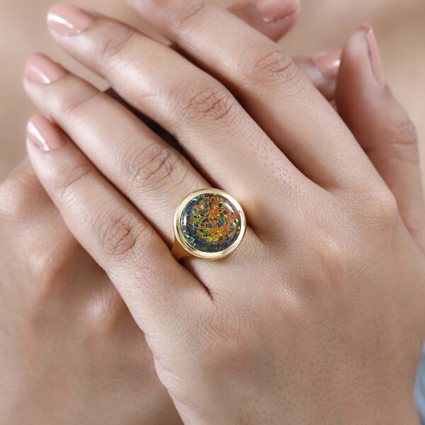 Lab Grown - Schwarzer Opal Ring, 925 Silber Gelbgold Vermeil (Größe 19.00) ca. 4.50 ct image number 3