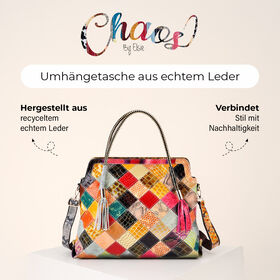 Chaos by Elsie Echtleder Crossbody Tasche mit RFID-Schutz und Mini-Taschenlampe und LA MAREY Schal aus 100% Maulbeerseide