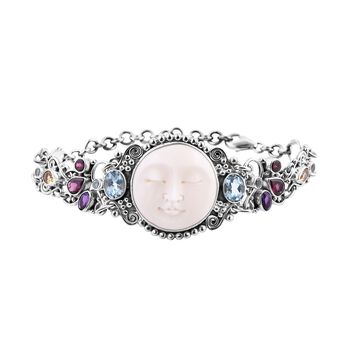 Limitierte Auflage- Royal Bali - Ox Bone, Himmelblauer Topas Armband ca. 19 cm 925 Silber ca. 28.06 ct