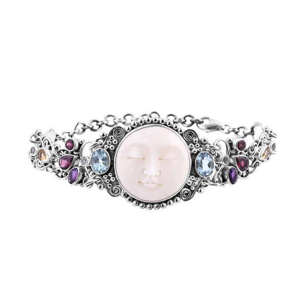 Limitierte Auflage- Royal Bali - Ox Bone, Himmelblauer Topas Armband ca. 19 cm 925 Silber ca. 28.06 ct