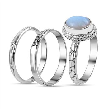 3er Set - Royal Bali - Nat&uuml;rlicher, &auml;thiopischer Welo Opal Ring, 925 Silber (Gr&ouml;&szlig;e 20.00) ca. 1.90 ct