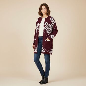 Damen Winter-Cardigan mit Taschen, Strick, Langarm, Offene Vorderseite, Einheitsgr&ouml;&szlig;e, Lila