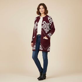 Damen Winter-Cardigan mit Taschen, Strick, Langarm, Offene Vorderseite, Einheitsgröße, Lila