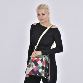 Chaos by Elsie - 100% Echtleder Patchwork Tasche mit RFID schutz, 31x28x12 cm, Patchwork