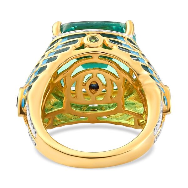 GP Art D&eacute;co Kollektion - Pfau Triplett Quarz, gr&uuml;ner Saphir und Kanchanaburi blauer Saphir emaillierter Ring in Silber image number 6