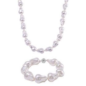 Weiße Muschelkernperle 50cm Halskette und 21,5cm Armband