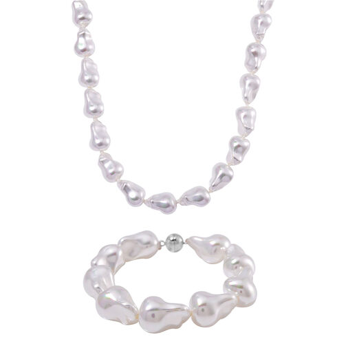 Weiße Muschelkernperle 50cm Halskette und 21,5cm Armband image number 0