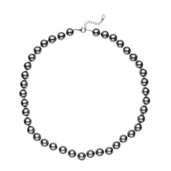 Schwarze Muschelkernperlen-Halskette, ca. 45 cm, silberfarben
