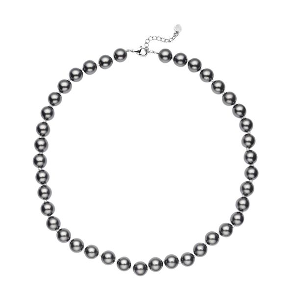 Schwarze Muschelkernperlen-Halskette, ca. 45 cm, silberfarben