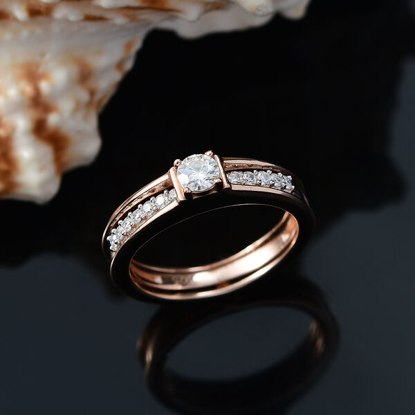 2er-Set Moissanit Ringe, 925 Silber 750 ros&eacute;vergoldet - 0,48 ct. image number 2