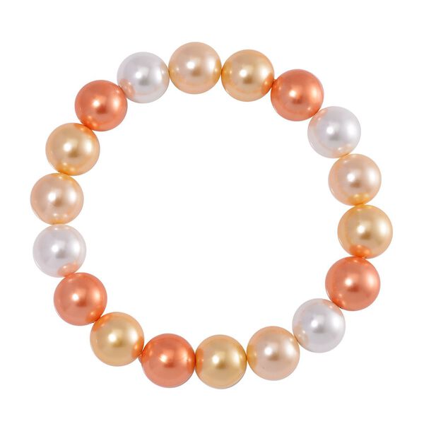 Flexibles, goldenes, wei&szlig;es und orangenes Muschelkernperlen-Armband image number 3
