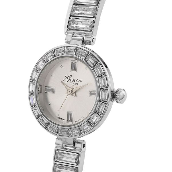 GENOA Time V2, Wei&szlig; diamantfarbene Zirkonia, Kristalluhr, japanisches Uhrwerk, 316L Edelstahl, Wei&szlig; image number 4