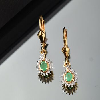 Eternal Spark - D joy Kagem Sambischer Smaragd, Wei&szlig;er Zirkon Ohrringe 925 Silber 750 Gelb Vergoldet ca. 0,53 ct.