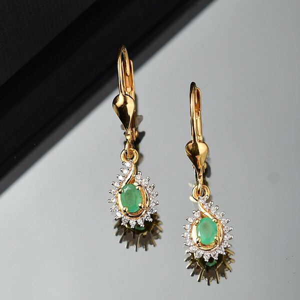 Eternal Spark - D joy Kagem Sambischer Smaragd, Wei&szlig;er Zirkon Ohrringe 925 Silber 750 Gelb Vergoldet ca. 0,53 ct. image number 2