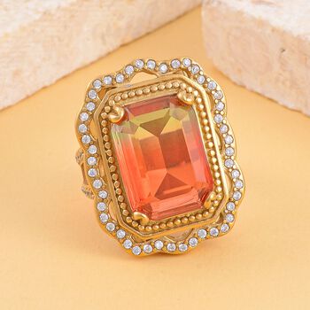 Kristall, Wei&szlig;er Zirkonia Ring, Reiner Edelstahl vergoldet, (Gr&ouml;&szlig;e 16.00)