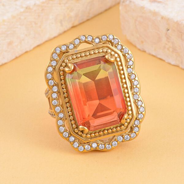Kristall, Weißer Zirkonia Ring, Reiner Edelstahl vergoldet, (Größe 16.00) image number 2