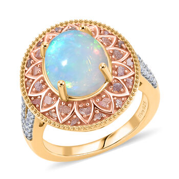 D'Joy AAA Nat&uuml;rlicher, &auml;thiopischer Welo Opal, Nat&uuml;rlicher Rosa Diamant Ring 925 Silber 750 Gelbgold vermeil (Gr&ouml;&szlig;e 17.00) ca. 3,12 ct