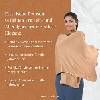 Reiner Viskose-Schal mit Fransen, 70x195cm, Beige