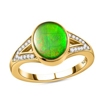 Kanadischer Ammolit und wei&szlig;er Zirkon-Ring, 925 Silber Gelbgold Vermeil (Gr&ouml;&szlig;e 20.00) ca. 2,44 ct