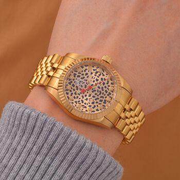 WILLIAM HUNT Moissanit-Akzent-Uhr, Schweizer Uhrwerk und Gold-Schneeleoparden-Zifferblatt