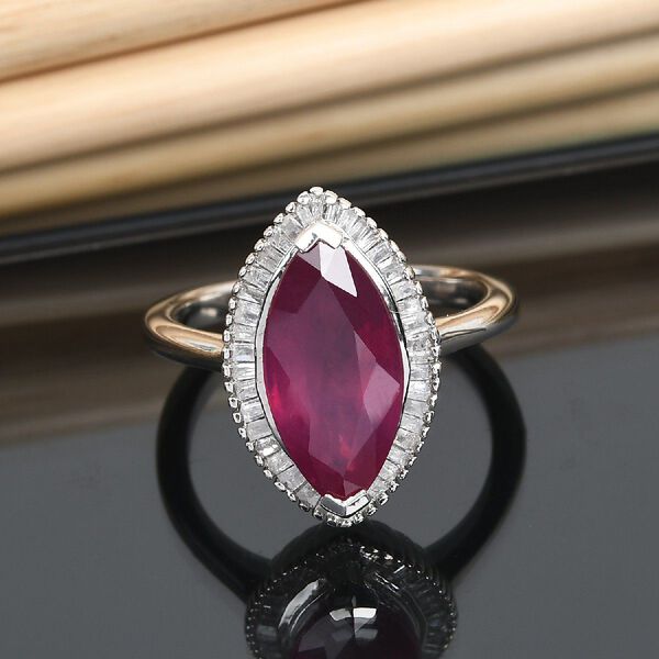 Rubin Afrikanisch und Diamant Halo Ring 925 Silber Platin-&Uuml;berzug image number 2