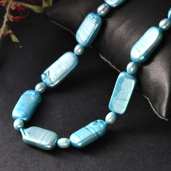 Blaue, gefärbte Süßwasserzuchtperlen Halskette, 45 cm image number 2