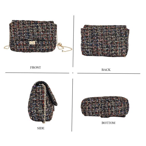 Umhängetasche aus 100% echtem Leder mit Bouclé-Stoff, Schwarz image number 4