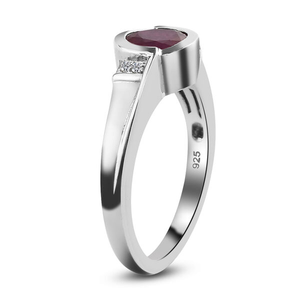 Afrikanischer Rubin und wei&szlig;er Zirkon-Ring, (Fissure gef&uuml;llt), 925 Silber platiniert image number 5