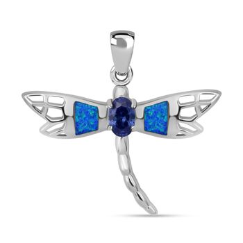 Simulierter Blauer Opal, Tansanit Zirkonia Anh&auml;nger 925 Silber rhodiniert