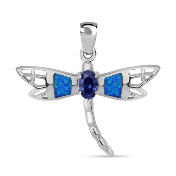 Tansanit Zirkonia und simulierter blauer Opal-Anh&auml;nger