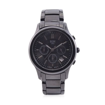 EON 1962, schwarze Keramikuhr mit 316L Edelstahl geh&auml;use und Multifunktionsknopf, japanisches Uhrwerk, Saphirglas, 43mm, 5 bar wasserresistent