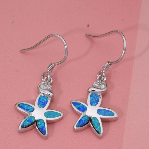 Simulierte blaue Opal und Zirkonia florale Ohrringe image number 1