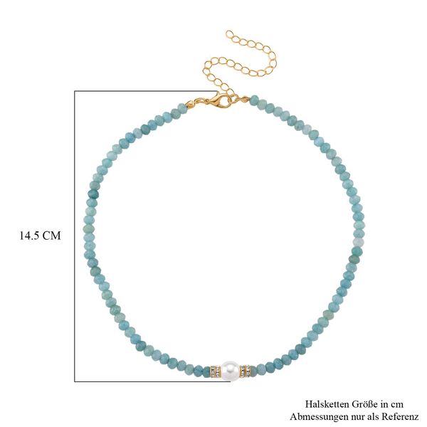 Muschelkernperle (9-11 mm) Halskette mit Blauem Quarzit, verstellbar ca. 40.5 cm +10 cm Extender, goldfarben image number 7