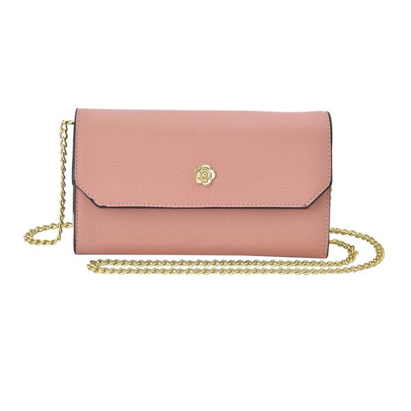 Echtleder Clutch mit Metallriemen, Rosa image number 0
