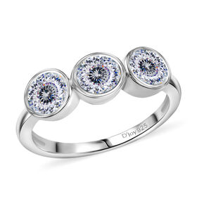 D’joy 100 Facetten Moissanit Ring 925 Silber rhodiniert (Größe 17.00) ca. 1,37 ct