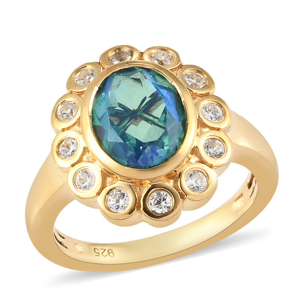 Pfau Triplett Quarz und Zirkon Ring 925 Silber vergoldet  ca. 2,46 ct image number 4