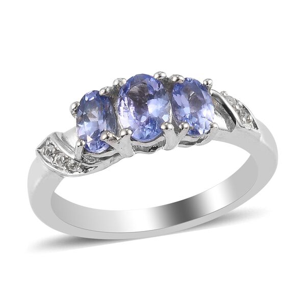 Tansanit und Zirkon 3 Stein Ring 925 Silber Platin-&Uuml;berzug image number 4