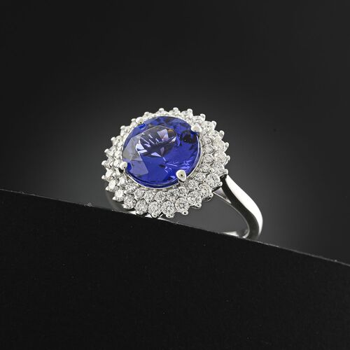 RHAPSODY zertifiziert und geprüft AAAA Tansanit und VS-EF Diamant Halo Ring in 950 Platin - 4,25 ct. image number 1